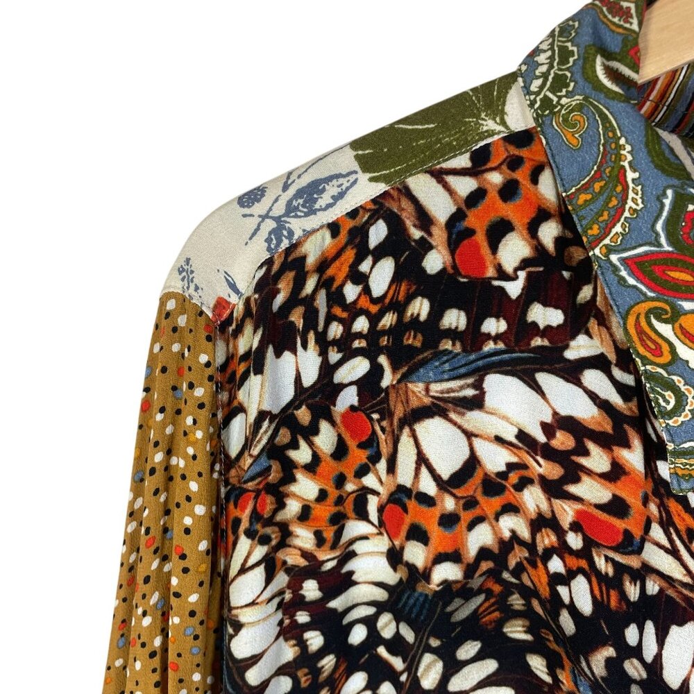 John Mark Mixed Print Button Up Tunic Shirt Boho … - image 3